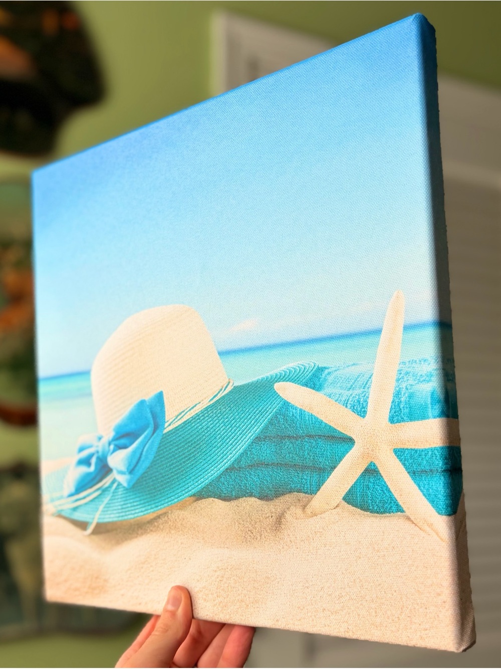 Nautical Beach Starfish Sun Hat Turquoise Beach Wall Art Canvas - Home Accents - Picture 2 of 5